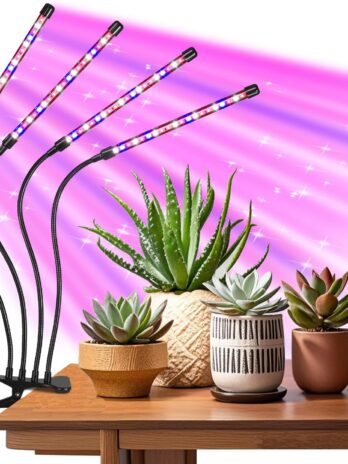 Indoor Plant Grow Light, Full Spectrum Clip Plant Lamp, 40 LED Beads with Red, Blue, White Light, Plant Growing Light with Gooseneck, 4/8/12/18H Timer, 10 Brightness Levels, 3 Lighting Modes, 4 Head