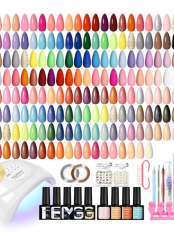Gel Nail Polish Kit with U V Light, 45 Colors All Seasons Soak Off 64 Pcs Gel Polish Nail Set with Base & Matte/Glossy/Glitter Top Coat Manicure Tools Complete Gel Nail Kit Gift for Women