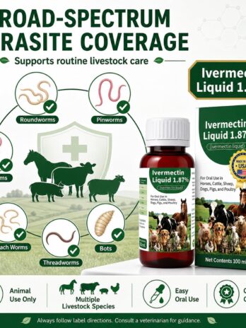 Ivermectin 1.87% Liquid for Horses, Dogs, Poultry, Sheep & Livestock, Gut Health, Promotes Immune & Digestive Support