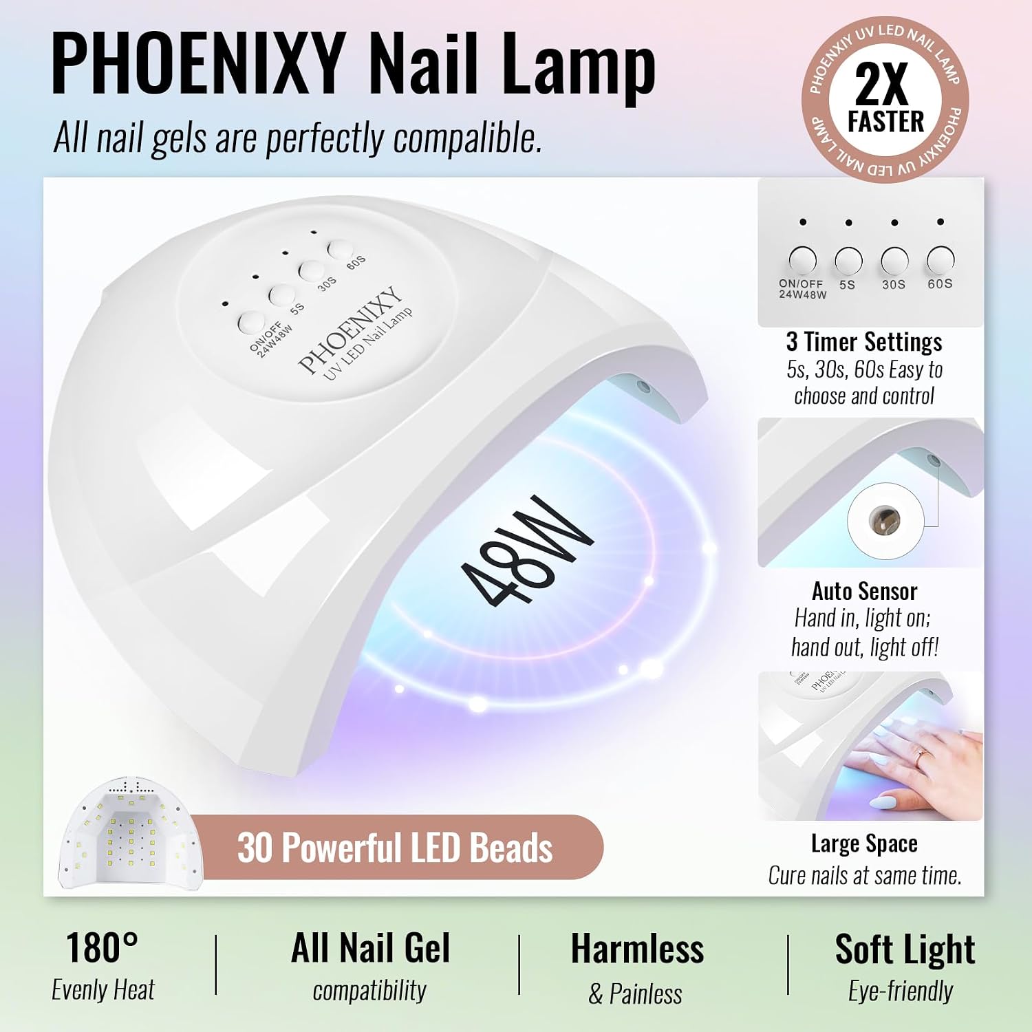 Gel Nail Polish Kit with U V Light, 45 Colors All Seasons Soak Off 64 Pcs Gel Polish Nail Set with Base & Matte/Glossy/Glitter Top Coat Manicure Tools Complete Gel Nail Kit Gift for Women - Image 3