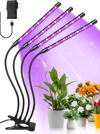 Grow Lights for Indoor Plants Full Spectrum, 80 LEDs Plant Lights for Indoor Growing with 3/9/12H Timer, 3 Color Modes & 9 Brightness, 4 Heads Clip-On Plant Grow Light