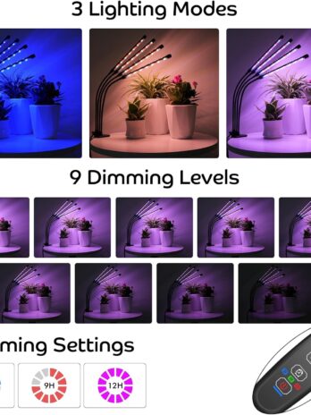 Grow Lights for Indoor Plants Full Spectrum, 80 LEDs Plant Lights for Indoor Growing with 3/9/12H Timer, 3 Color Modes & 9 Brightness, 4 Heads Clip-On Plant Grow Light
